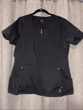 Jaanuu Black Zip-Front 4 pocket Medical scrub Top j96031